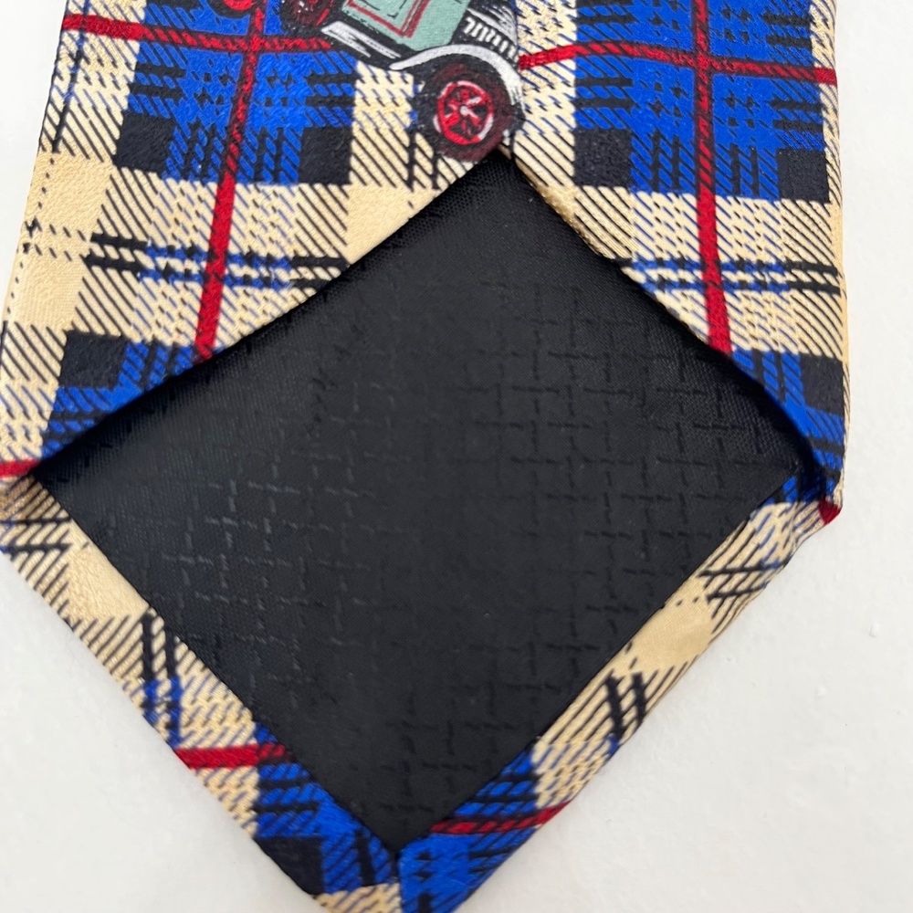 Vintage Coca-Cola Silk Tie Beige Blue Plaid 56.5" x 3.75" Stylish Classic - Picture 6 of 8